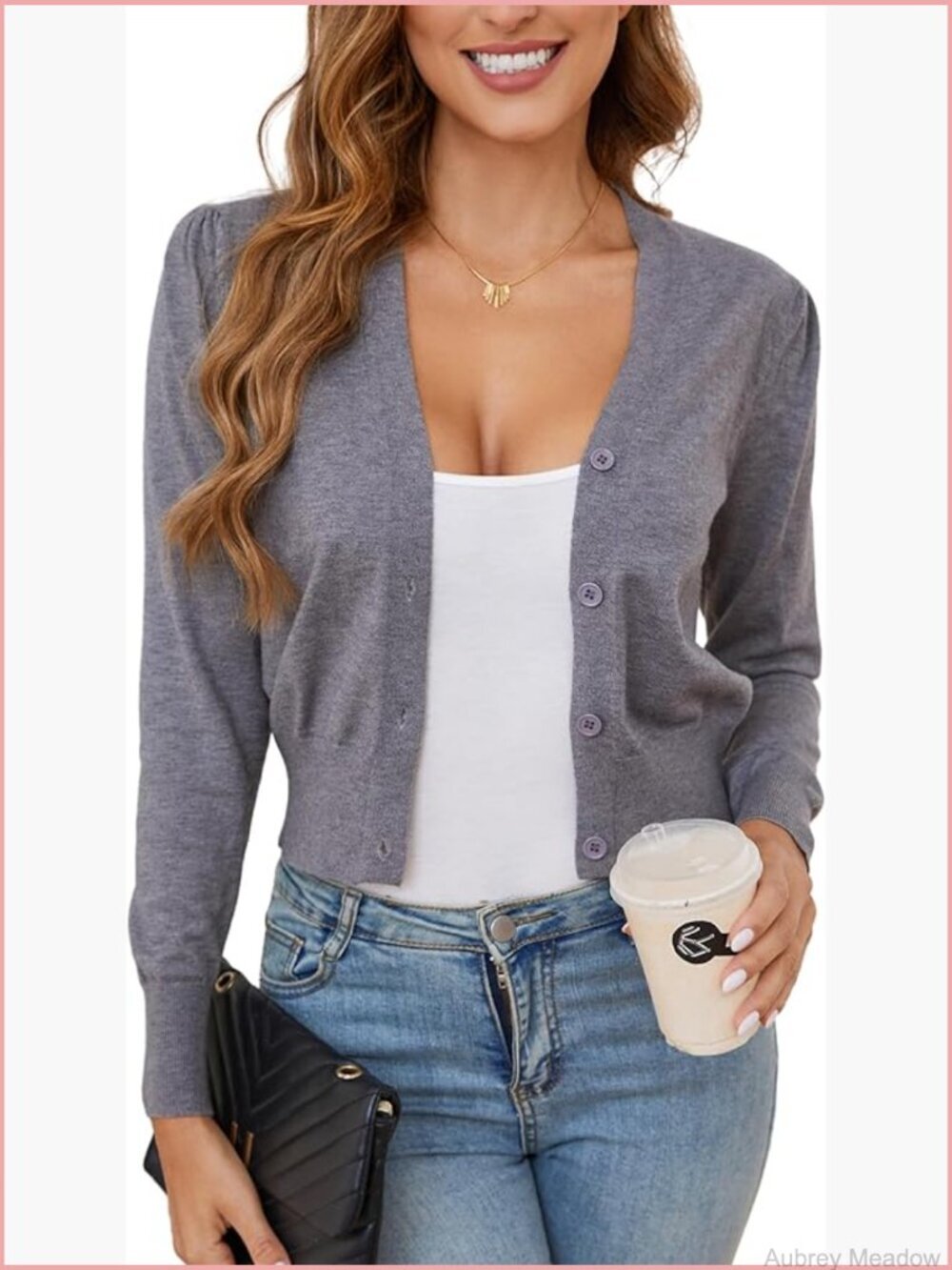 Women's Cropped V-Neck Button Down Cardigan Long Sleeve Knit Sweater